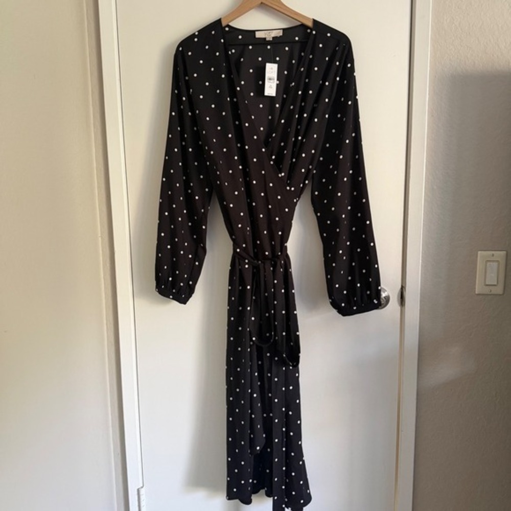 LOFT Plus Polka Dot Wrap Dress Long Sleeve Midi Classy Chic Flowy‎